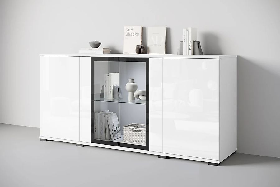 Home affaire Sideboard "Caro, modernes Design mit Glaseinsätzen, Breite 150 günstig online kaufen