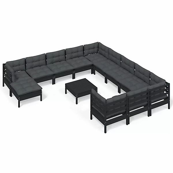 vidaXL 13-tlg Garten-Lounge-Set mit Kissen Schwarz Kiefernholz Modell 1 günstig online kaufen