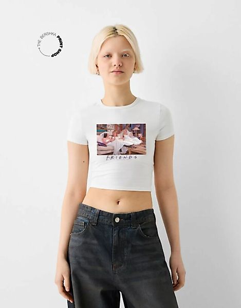 Bershka T-Shirt Friends Mit Kurzen Ärmeln Und Print Damen L Grbrochenes Wei günstig online kaufen