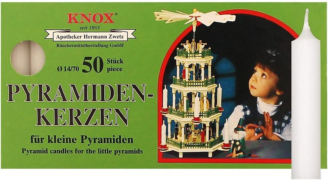 KNOX Duftkerze 1 Päckchen Pyramidenkerzen Ø 14 mm Länge 74 mm WEISS - 50er günstig online kaufen