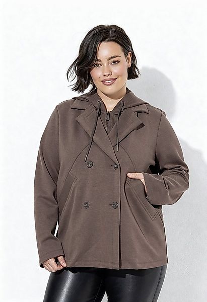 Ulla Popken Sommerjacke Scuba-Jacke Reverskragen Kapuze A-Linie günstig online kaufen