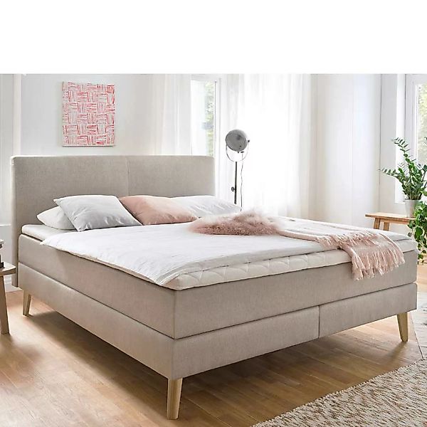 Amerikanisches Bett in Beige Webstoff Skandi Design günstig online kaufen