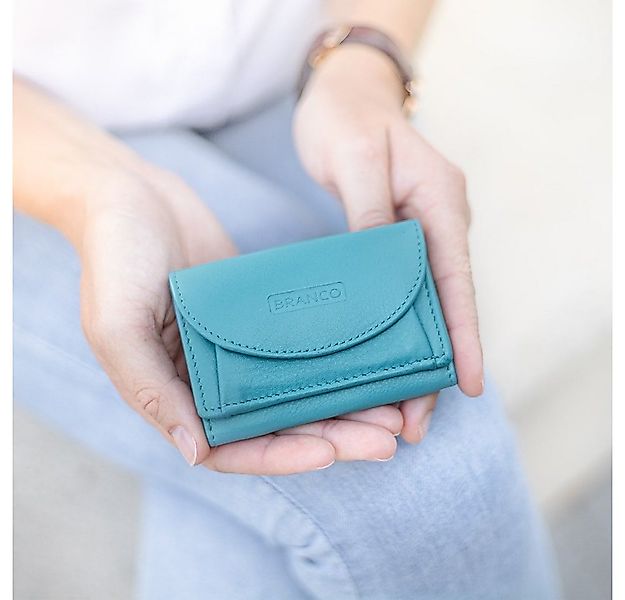BRANCO Mini Geldbörse Kleine Geldbörse / Mini-Portemonnaie, Leder Hell-Türk günstig online kaufen