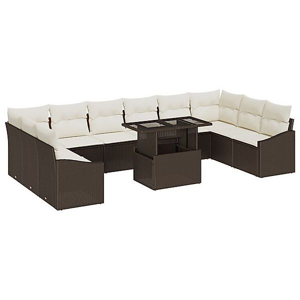 vidaXL Loungesofa 11-tlg. Garten-Sofagarnitur mit Kissen Braun Poly Rattan, günstig online kaufen