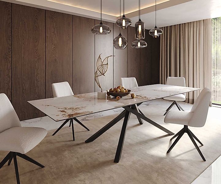 DELIFE Esstisch Edge, Keramik Minas Melange Weiß-Beige 300x100 Kreuzgestell günstig online kaufen