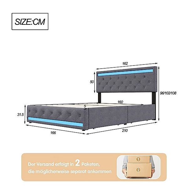 PXloue Polsterbett LED Doppelbett, Jugendbett, mit LED-Beleuchtung und USB/ günstig online kaufen
