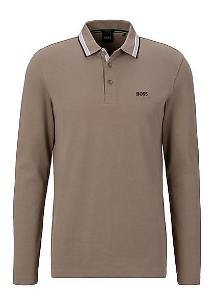 BOSS GREEN Langarm-Poloshirt Plisy mit Streifen am Kragen günstig online kaufen
