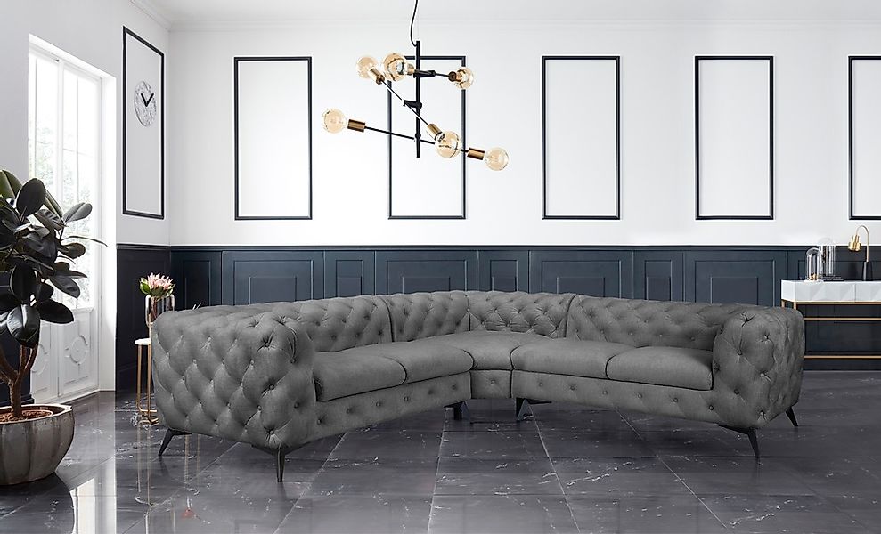 Leonique Chesterfield-Sofa "Ecksofa GLYNIS L-Form mit Wellenunterfederung, günstig online kaufen