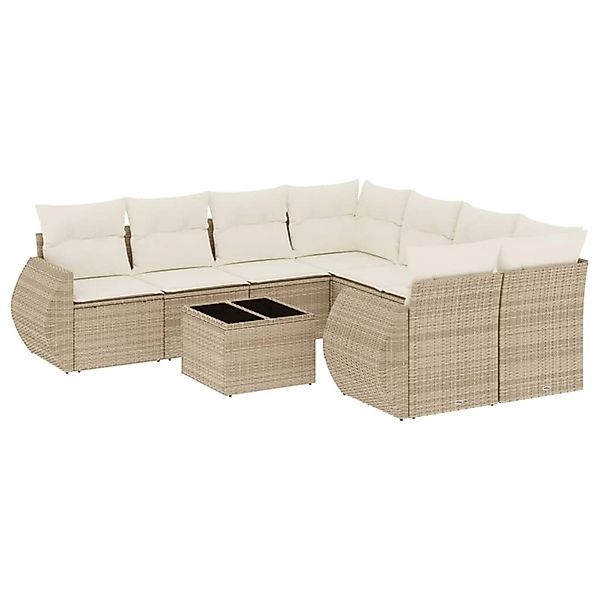vidaXL 9-Tlg Garten-Sofagarnitur mit Kissen Beige Poly Rattan 3253495 günstig online kaufen