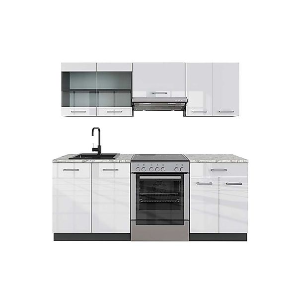 Vicco R-Line Küchenzeile Weiß Hochglanz/Anthrazit 200 cm AP Marmor günstig online kaufen