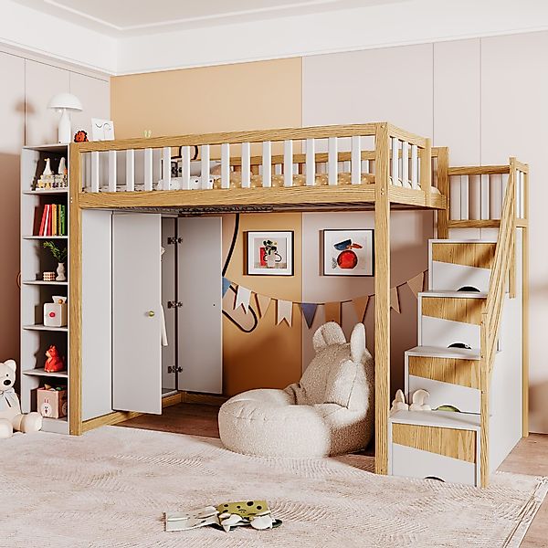 Flieks Hochbett Kinderbett 90x200cm mit Stauschrank günstig online kaufen