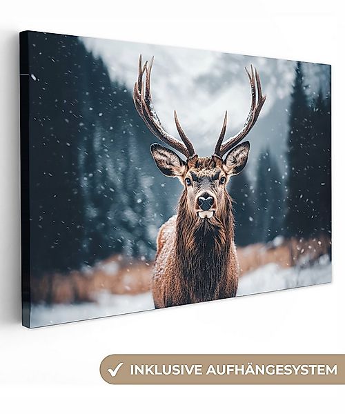 OneMillionCanvasses® Leinwandbild Hirsche - Tiere - Landschaft - Winter - S günstig online kaufen