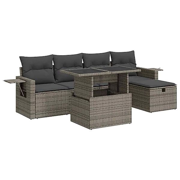 vidaXL 6-Tlg Garten-Sofagarnitur mit Kissen Grau Poly Rattan 3327850 günstig online kaufen