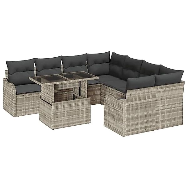 vidaXL Gartensofa-Set mit Kissen mit Kissen 9 Stk Hellgrau Polyrattan 33571 günstig online kaufen