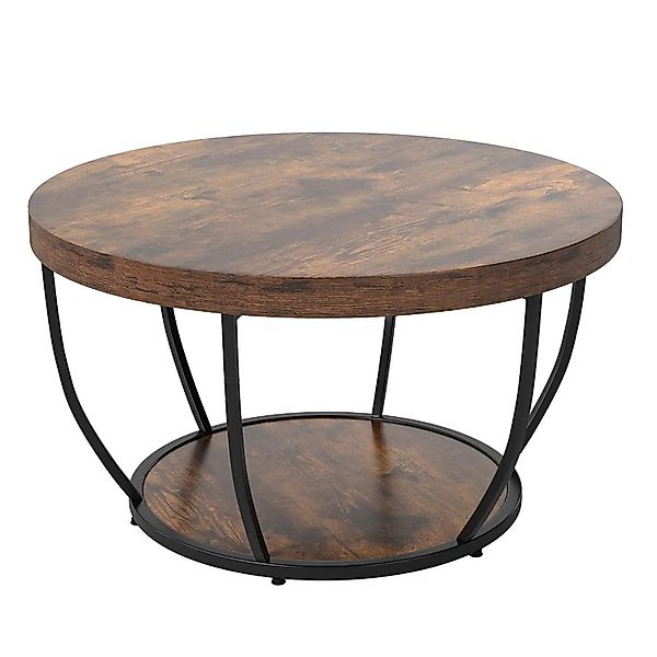 Costway Couchtisch Rund Holz & Metallrahmen 80 cm Rustikales Braun günstig online kaufen