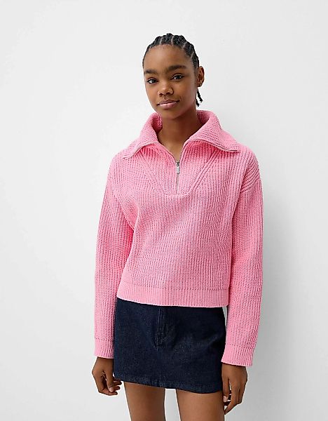 Bershka Rollkragenpullover Mit Reißverschluss Damen L Rosa günstig online kaufen