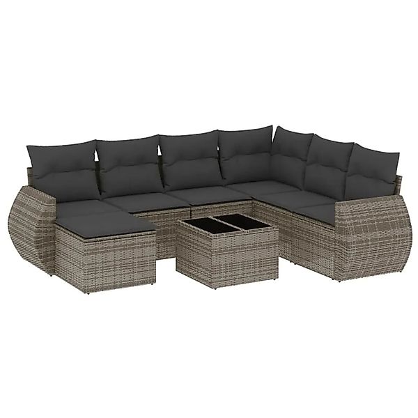 vidaXL Gartenlounge-Set 8-tlg. Garten-Sofagarnitur mit Kissen Grau Poly Rat günstig online kaufen
