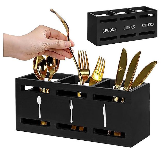 PODOFO Besteckhalter Küchenutensilienhalter, Große 3 Fächer aus Holz für Ga günstig online kaufen