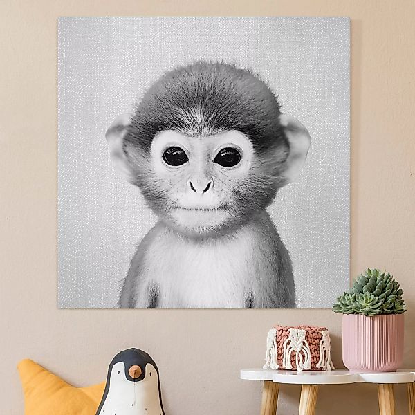 Leinwandbild Baby Affe Anton Schwarz Weiß günstig online kaufen