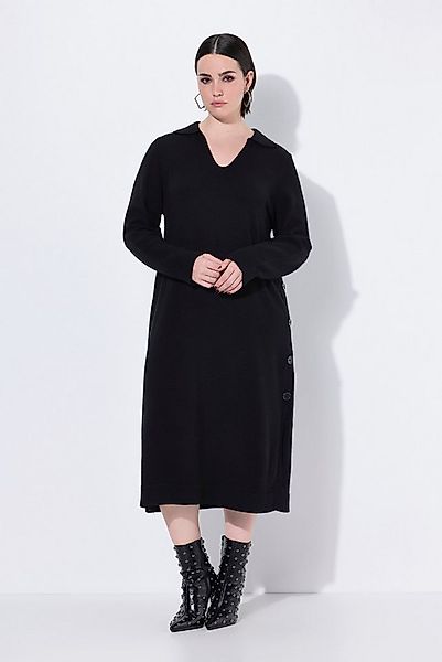 Ulla Popken Maxikleid Midi-Strickkleid Hemdkragen V-Ausschnitt Langarm günstig online kaufen
