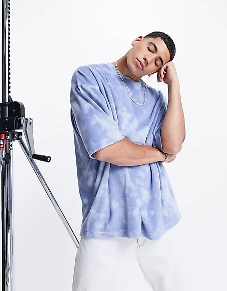 ASOS DESIGN – Oversize T-Shirt aus Frottee in Blau mit Batikmuster, Kombite günstig online kaufen