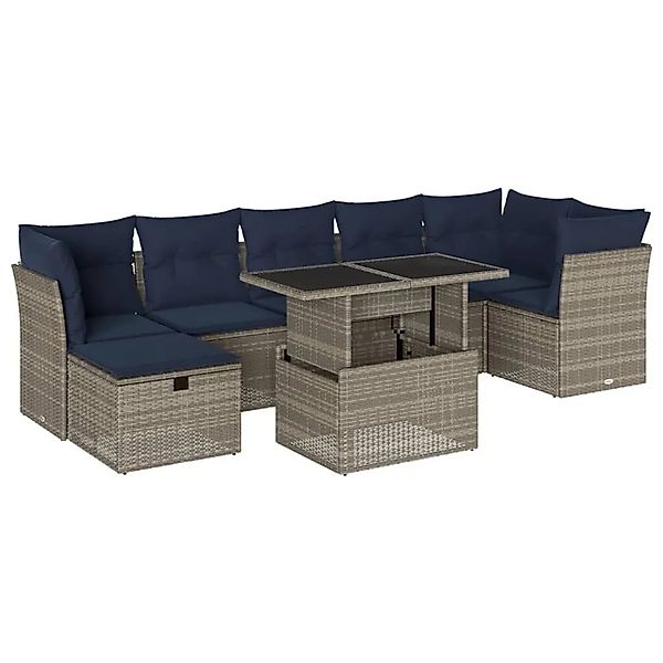 vidaXL 8-Tlg Gartensofa-Set mit Kissen Grau Polyrattan 3274671 günstig online kaufen