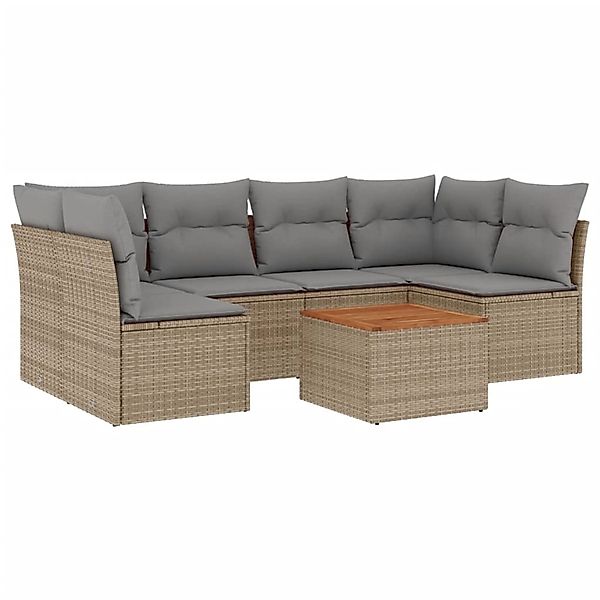 vidaXL 7-Tlg Garten-Sofagarnitur mit Kissen Beige Poly Rattan 3255891 günstig online kaufen