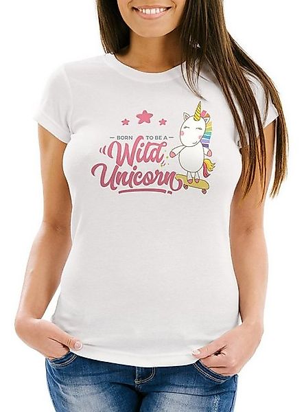 MoonWorks Print-Shirt Damen Einhorn T-Shirt Born to be a wild unicorn Einho günstig online kaufen