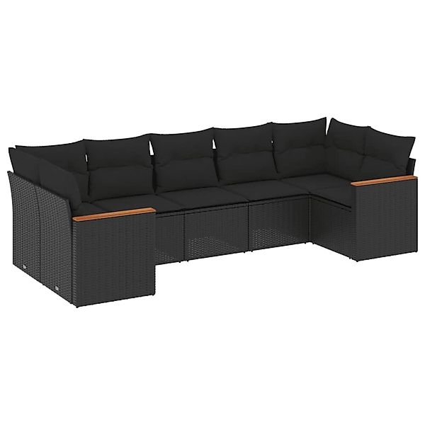 vidaXL 7-Tlg Garten-Sofagarnitur mit Kissen Schwarz Poly Rattan 3258667 günstig online kaufen