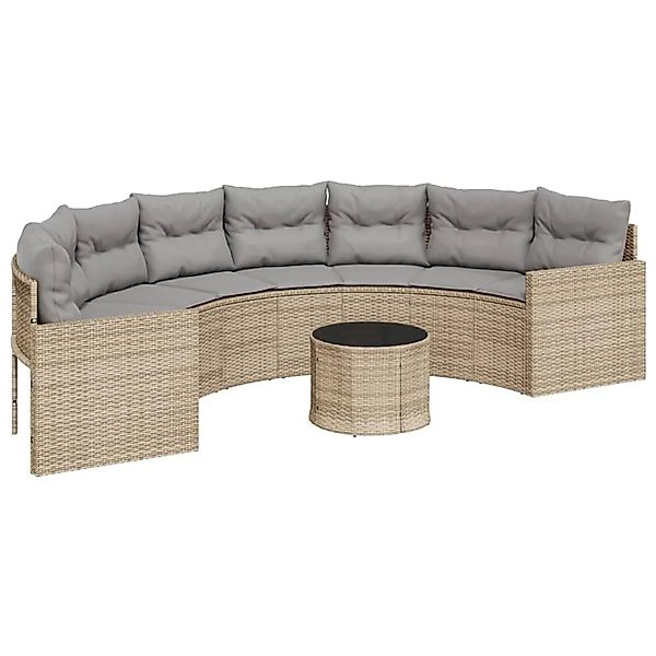 vidaXL Gartensofa mit Tisch und Kissen Halbrund Beige Poly-Rattan 3318519 günstig online kaufen
