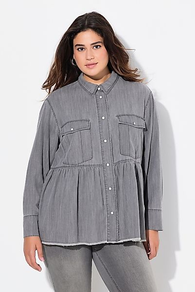 Ulla Popken Longbluse Jeansbluse Volant A-Linie günstig online kaufen