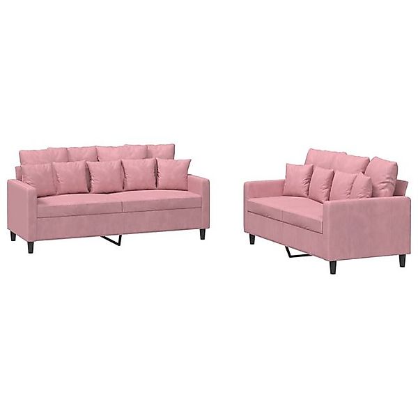 vidaXL Sofa, 2-tlg. Sofagarnitur mit Kissen Rosa Samt günstig online kaufen