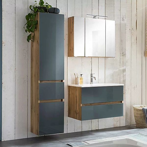Badezimmermöbelset in Grau und Wildeiche Optik 120 cm breit (dreiteilig) günstig online kaufen