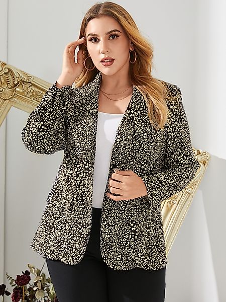 YOINS Plus Größe Reverskragen Leopard Knopf Design Langarm Mantel günstig online kaufen