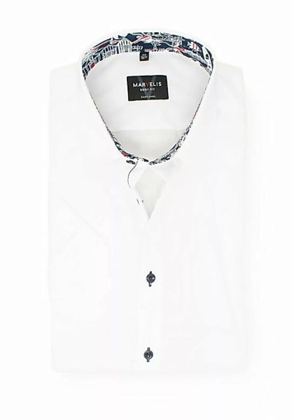 MARVELIS Kurzarmhemd Kurzarmhemd - Body Fit - Einfarbig - Weiß mit Kontrast günstig online kaufen