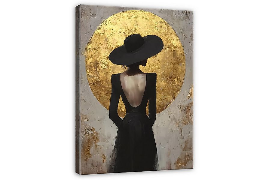 Wallarena Leinwandbild Frau mit Hut Schwarz Weiß Gold Abstrakt Wandbilder W günstig online kaufen
