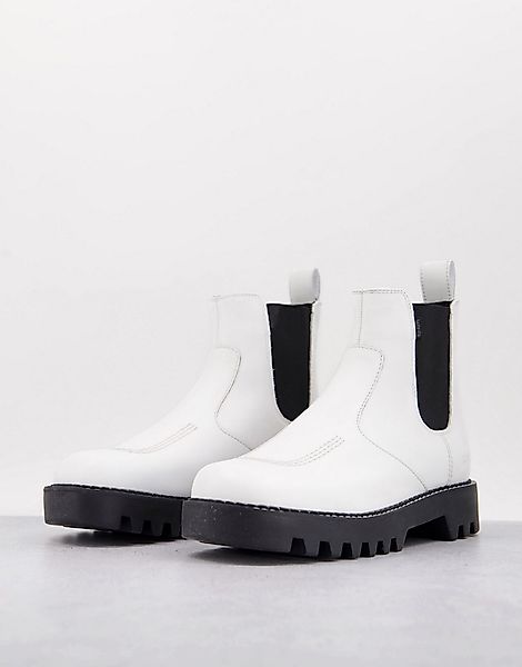 Kickers – Kizziie – Chelsea-Stiefel aus Leder in Weiß mit schwarzem Kontras günstig online kaufen