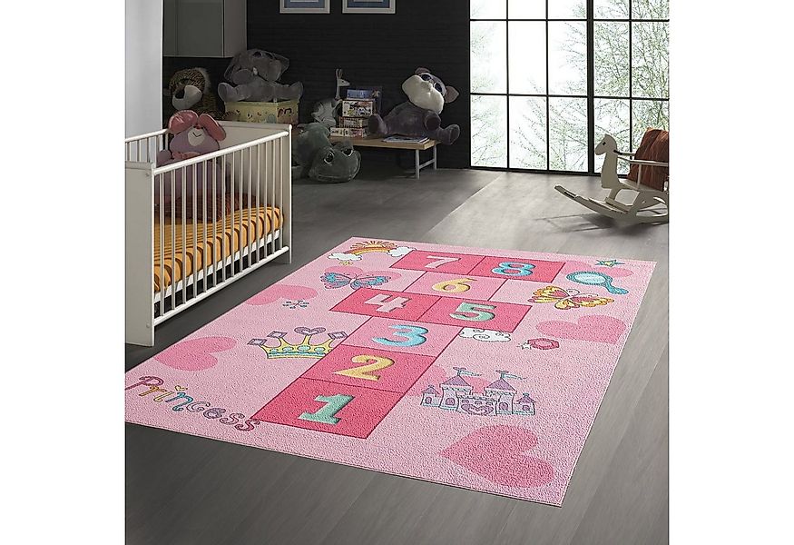 TeppichHome24 Teppich Prinzessinnen Hüpfspielteppich mit Herzen in pink, re günstig online kaufen