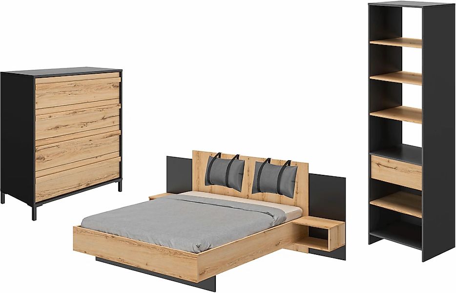 Gami Schlafzimmer-Set "Mimizan" Bett, 2 Kissen und inkl. 2x Nachttische, 1x günstig online kaufen