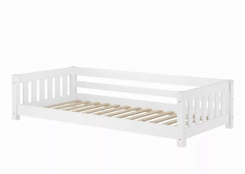 ERST-HOLZ Bett Weißes Niederflurbett für Kinder 90x200 Kiefer massiv Zubehö günstig online kaufen