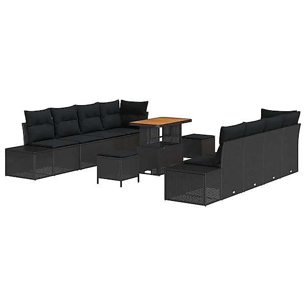 vidaXL Gartensofa-Set mit Kissen 11 Stk Schwarz Poly Rattan 3364709 günstig online kaufen