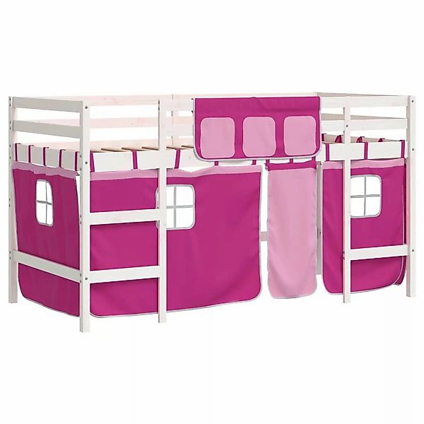 vidaXL Kinderbett Kinderhochbett mit Vorhängen Rosa 80x200 cm Massivholz Ki günstig online kaufen