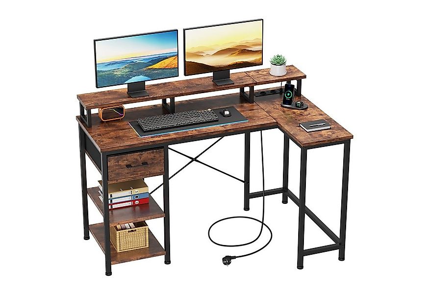 Dripex Eckschreibtisch Schreibtisch L-Form mit Regal Schublade, mit Steckdo günstig online kaufen