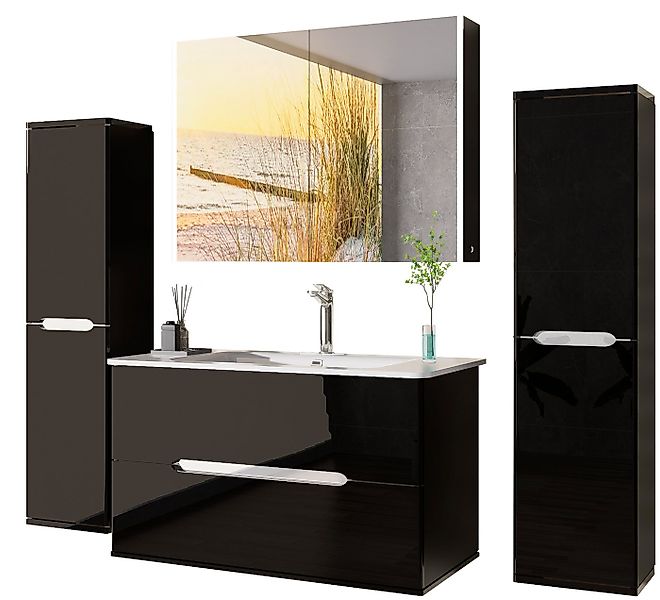 Homeline Badmöbel-Set Sky Badmöbel set Schwarz mit Spiegelschrank und Hänge günstig online kaufen