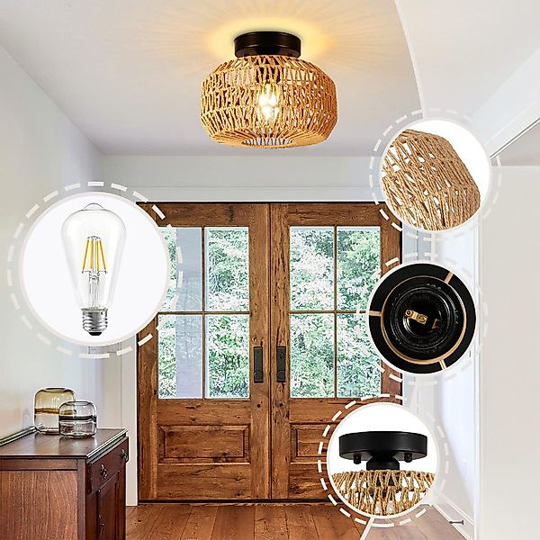 MUPOO Deckenleuchten Rattan Deckenlampe aus Rattan/Metall günstig online kaufen