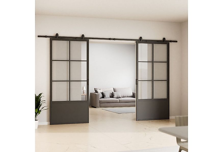 inova wohnen Doppelschiebetür Stahltür Schwarz mit Klarglas Einsatz, Größen günstig online kaufen