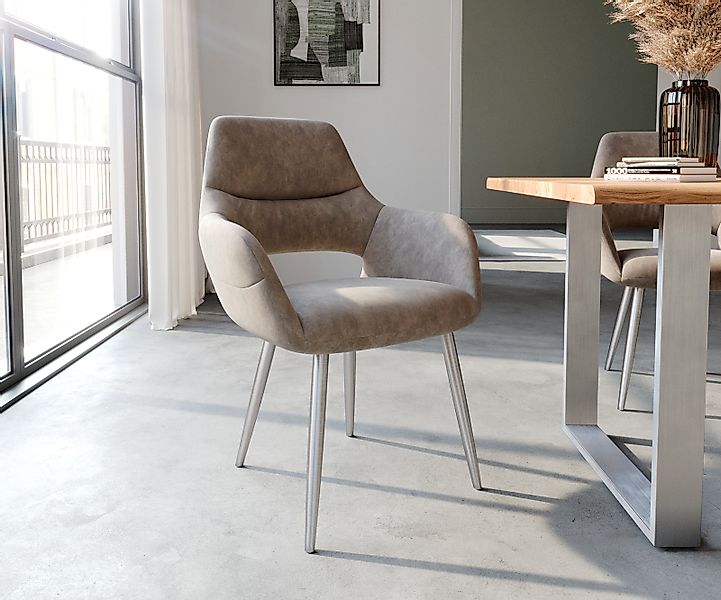 Esszimmerstuhl Yago-Flex mit Armlehnen Mikrofaser Taupe Vintage 4-Fuß konis günstig online kaufen