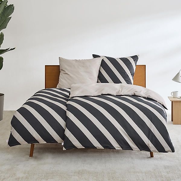 Bettwäsche s.Oliver Mako Satin 5047-820 Natur Schwarz Streifen 135x200 günstig online kaufen