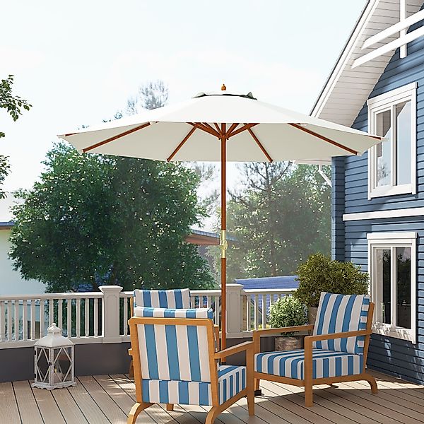 Outsunny Holz Sonnenschirm Holzschirm Gartenschirm Balkonschirm 2,5m Creme günstig online kaufen