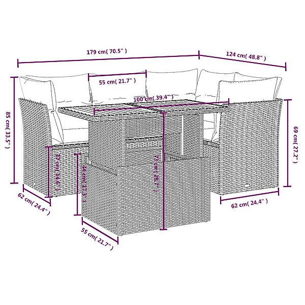 vidaXL Gartenlounge-Set 5-tlg. Garten-Sofagarnitur mit Kissen günstig online kaufen
